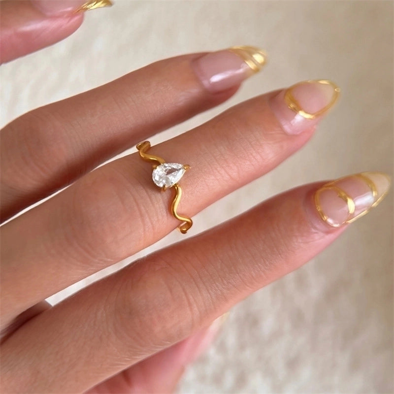 Wavy Pear Diamond Ring